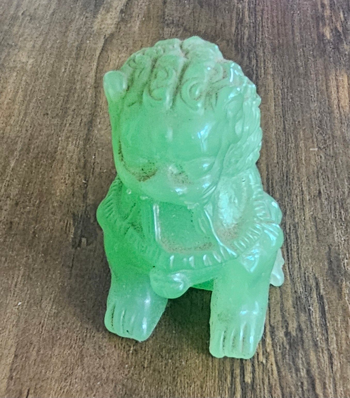 Vintage Groen Jade Foo Leeuw Beeldje, Verzamelen, Beelden en Beeldjes, Ophalen of Verzenden, Gebruikt, Dier