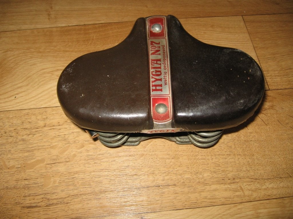 Vintage HYGIA No.7 fietszadel met veren, Fietsen en Brommers, Fietsonderdelen, Ophalen, Gebruikt, Leer, Toerfiets