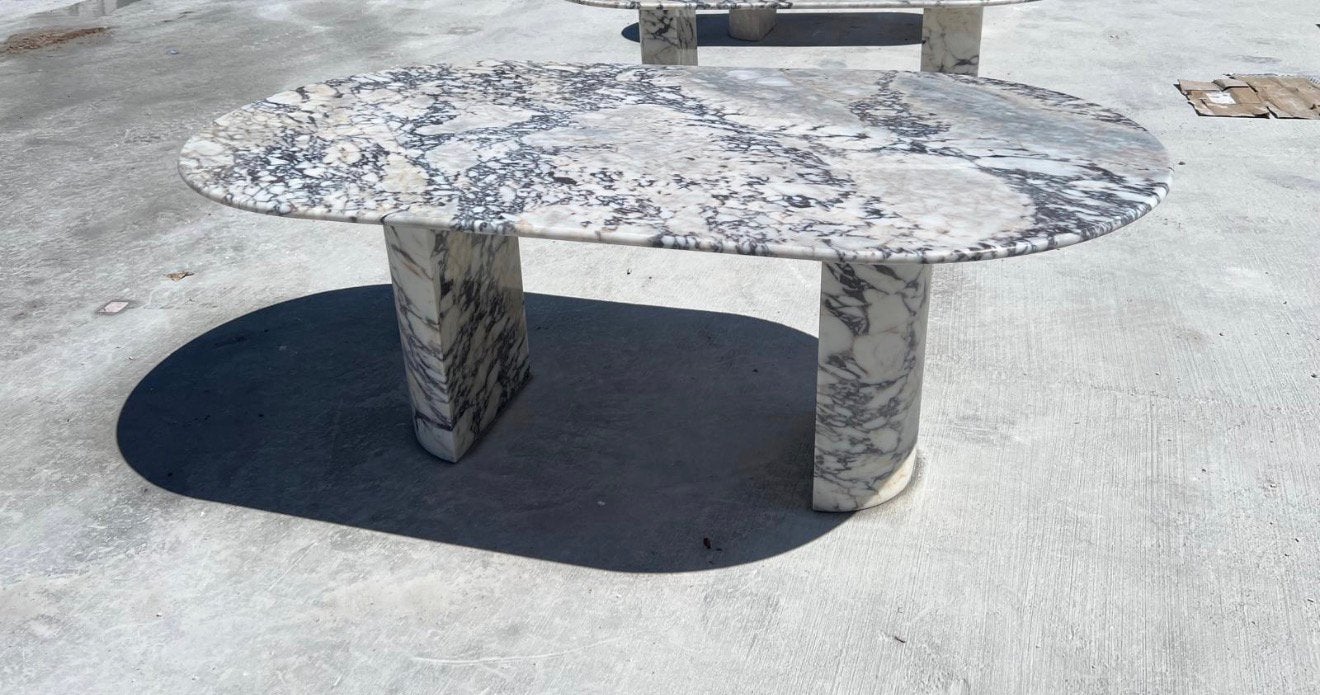 Viola calacatta marmeren eettafel ovaal, Huis en Inrichting, 100 tot 150 cm, 200 cm of meer, Ophalen of Verzenden, Zo goed als nieuw