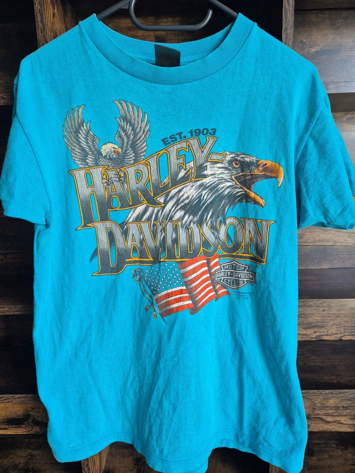 Vintage 80s 3D Emblem Harley Davidson T-shirt, Kleding | Heren, T-shirts, Gedragen, Overige maten, Blauw, Ophalen of Verzenden