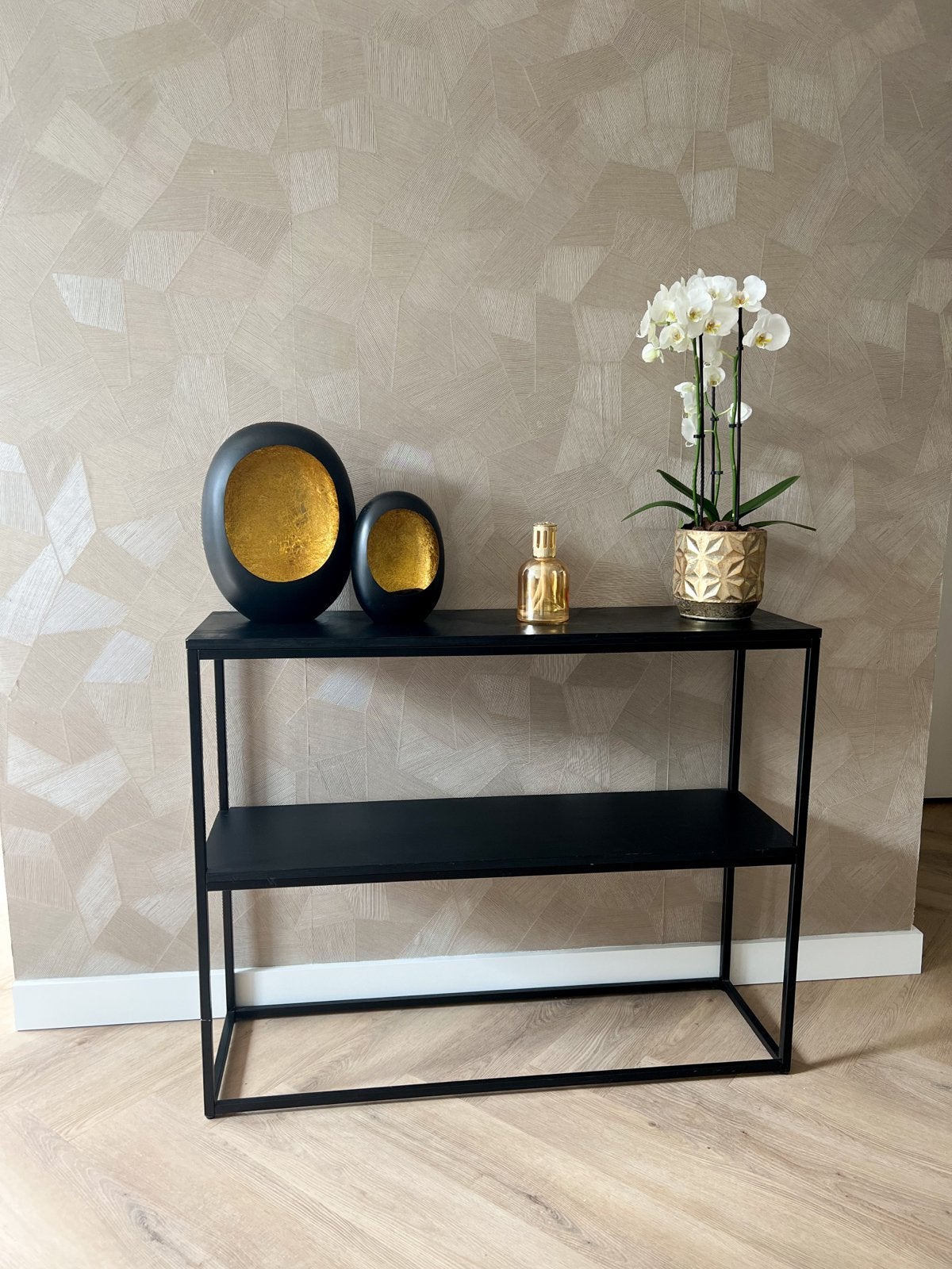 Zwart metalen sidetable / wandtafel 120 cm breed, Ophalen, 100 tot 150 cm, Zo goed als nieuw, Metaal