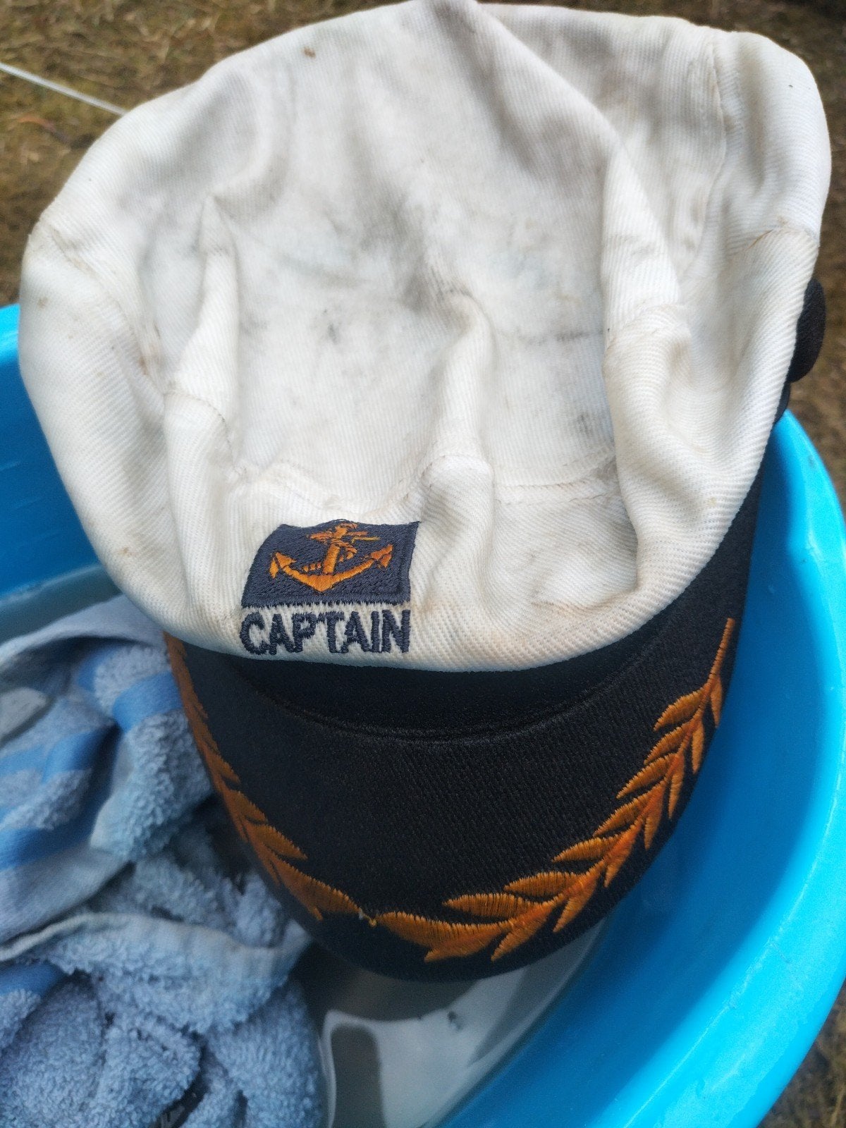 Vintage Kapiteinspet - Wit met goudkleurige details, Onbekend, Pet, Gedragen, One size fits all