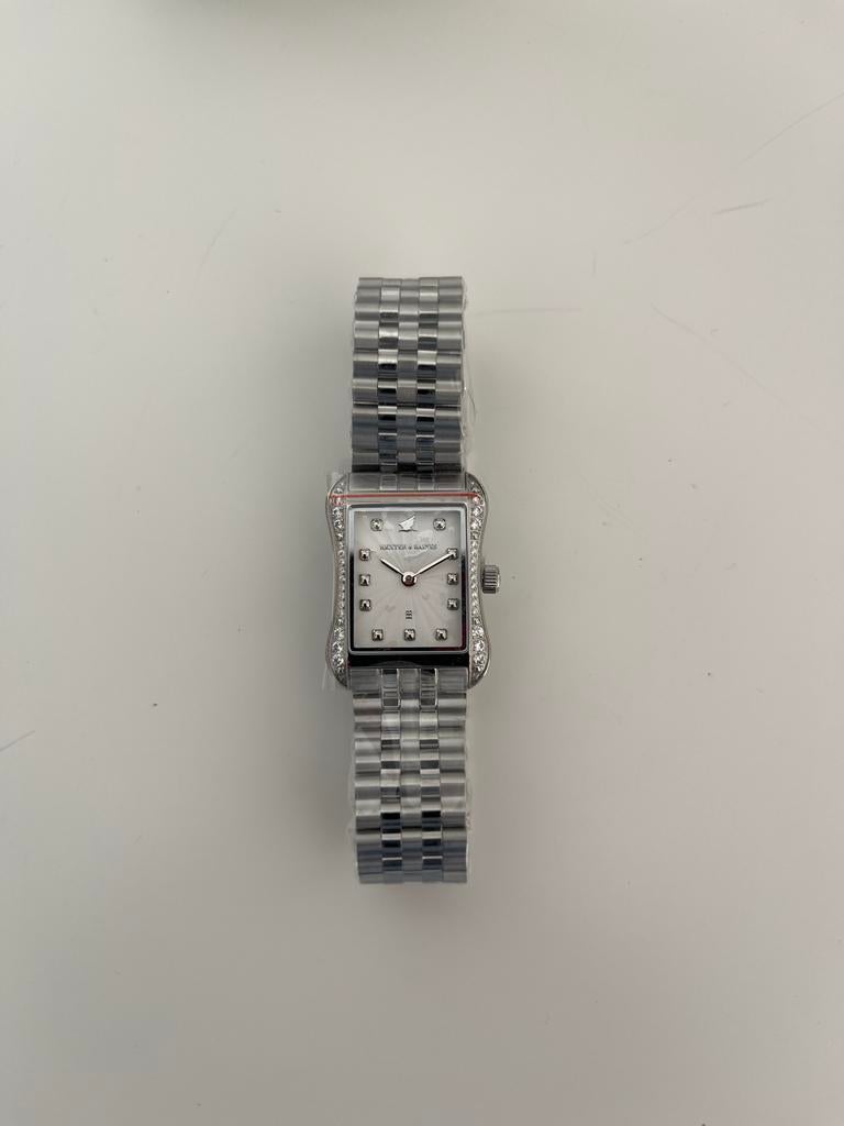 HEXTER & BAINES Dameshorloge Cronvas Pavé silver & white., Overige merken, Staal, Staal, Polshorloge