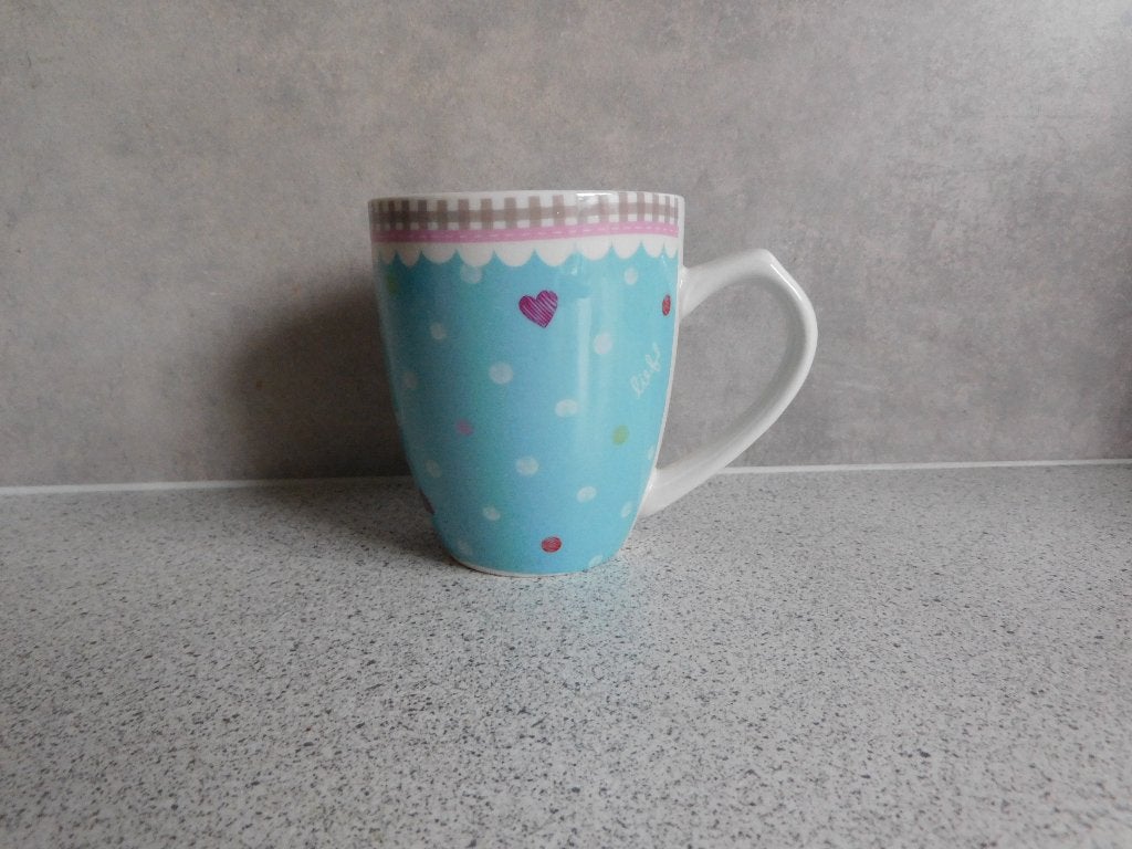 Mok 8x8,5 cm. Blauw Hartjes Lief Lifestyle, Overige merken, Zo goed als nieuw, Overige stijlen, Porselein
