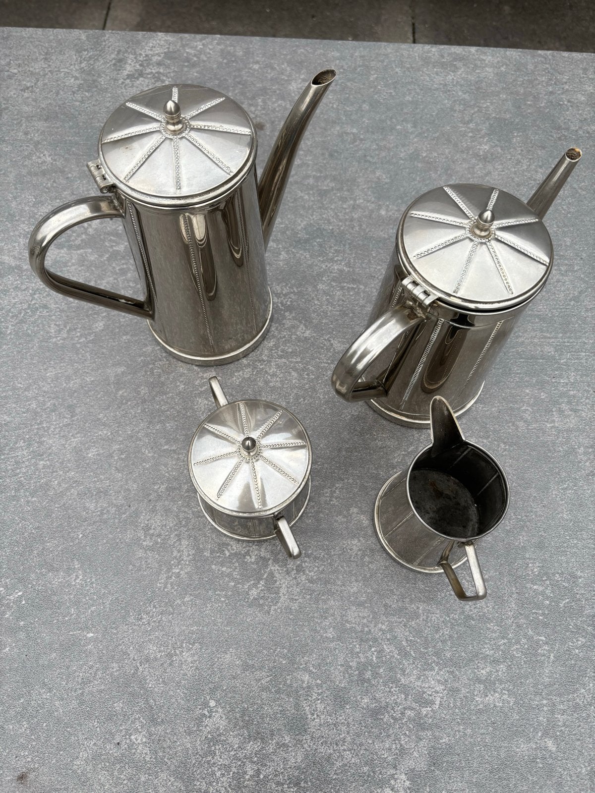 Antieke verzilverde koffie- en theeset, Ophalen, Zilver