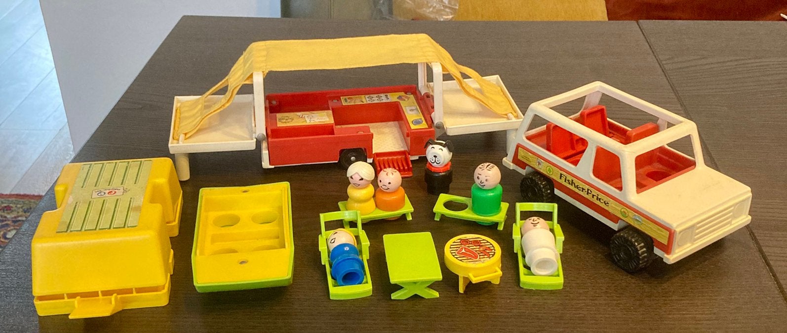 Vintage 1980 Fisher-Price Little People family auto+camper, Ophalen of Verzenden, Gebruikt, Auto of Voertuig