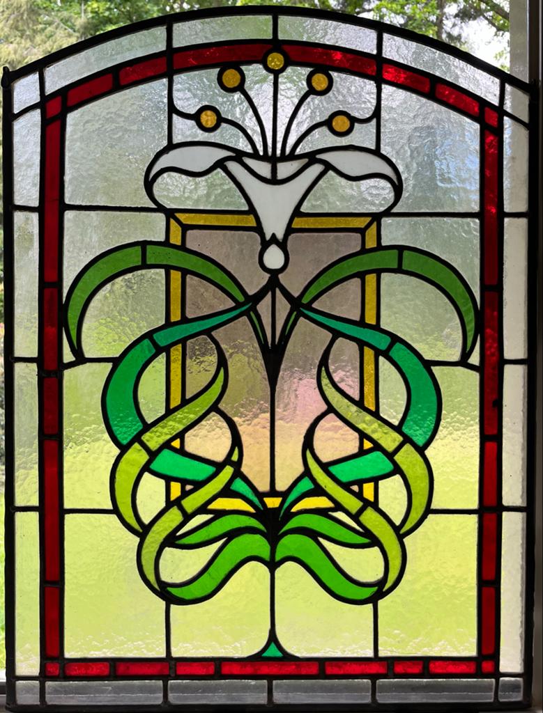 Prachtig Glas in Lood Ramen Art Nouveau, Gevelraam of Ruit, Gebruikt, Ophalen of Verzenden, Minder dan 80 cm