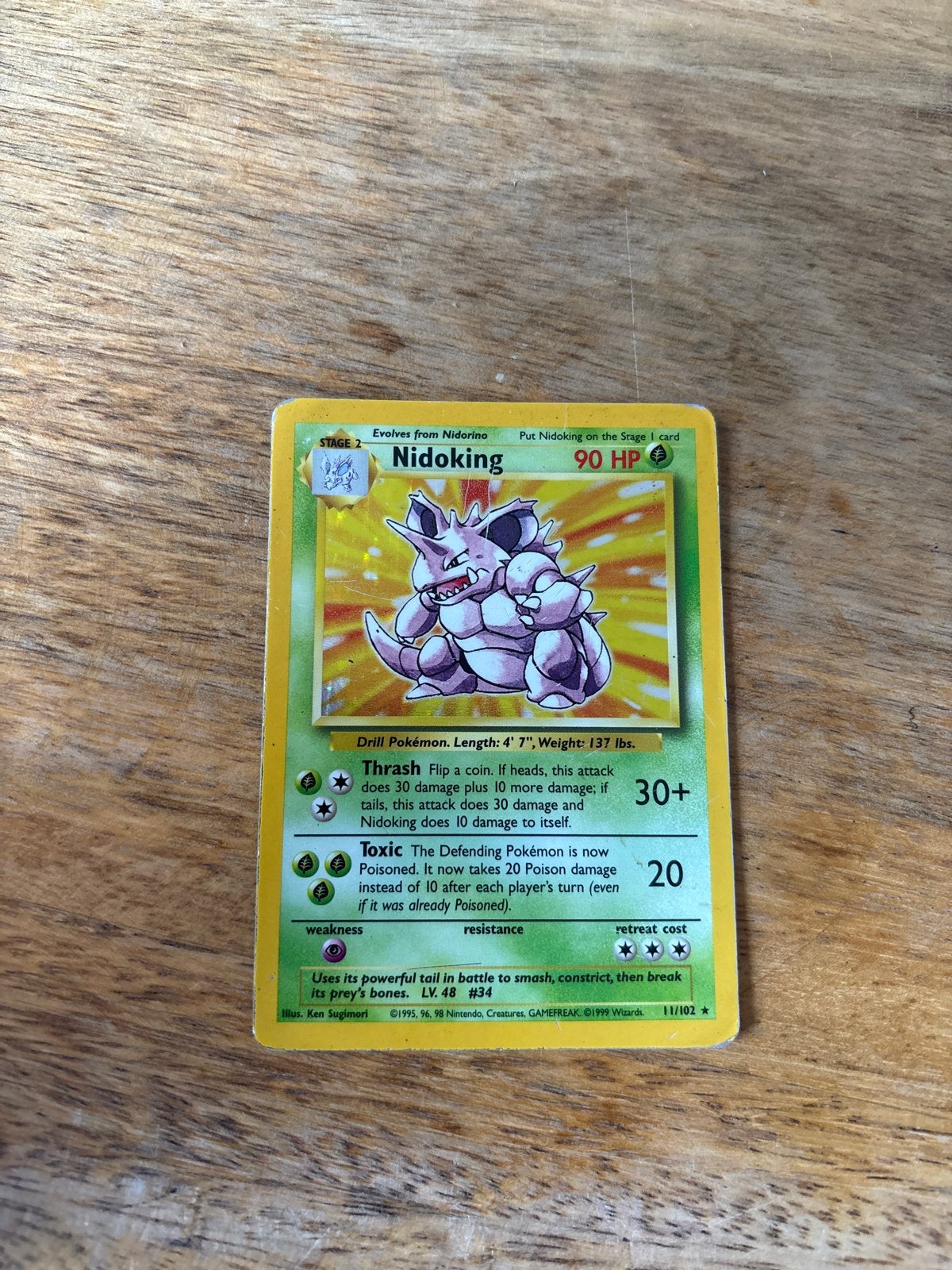 Pokémon Nidoking 11/102 Holo Rare Base Set Kaart, Ophalen of Verzenden, Gebruikt, Losse kaart, Foil