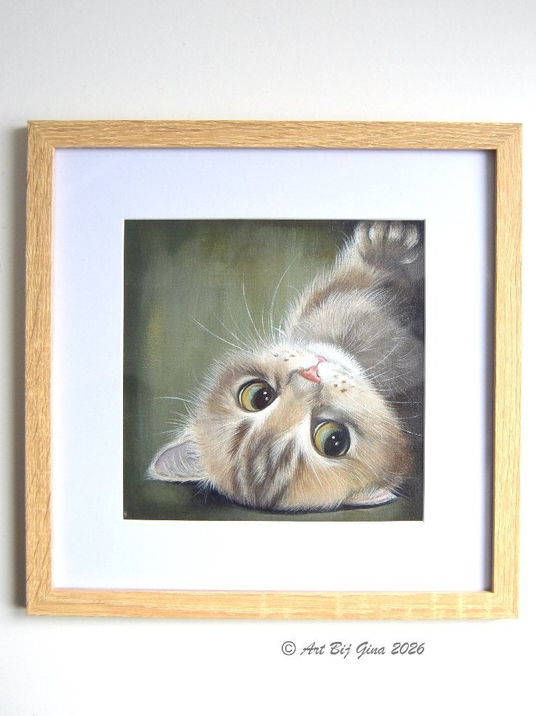 Kitten wil spelen....Acrylverf op canvas in een houten lijst, Acrylverf, Gelimiteerde oplage, Ophalen of Verzenden, Dieren