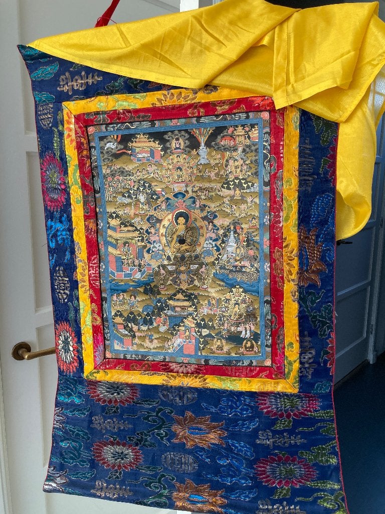 Thanka painting in lijst, Antiek en Kunst, Kunst | Niet-Westerse kunst, Ingelijst, 98 cm, Tibet, Ophalen