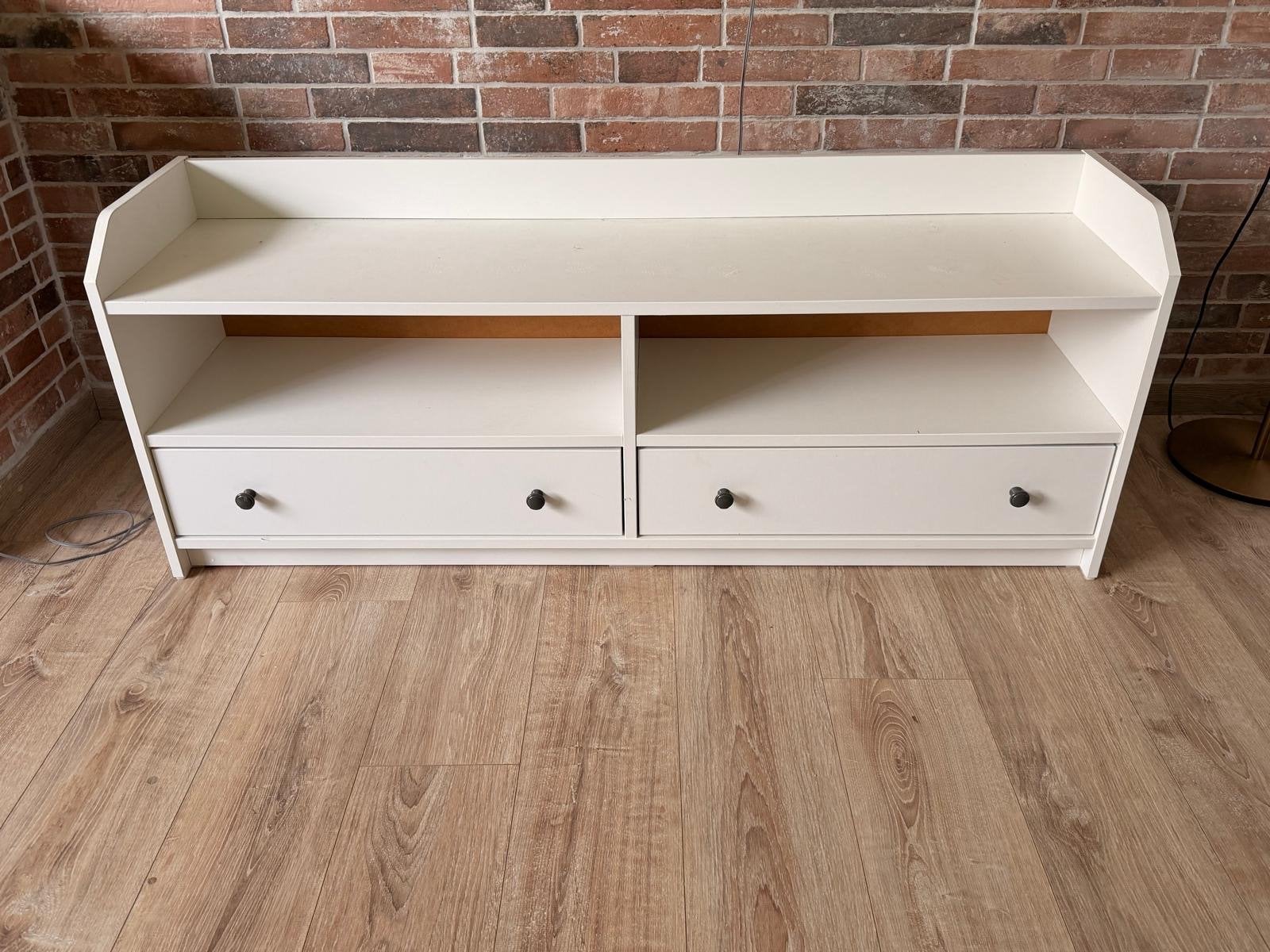 IKEA Hauga TV-meubel wit 138x36x54cm met 2 lades en planken, Ophalen, Gebruikt, 100 tot 150 cm, Minder dan 100 cm