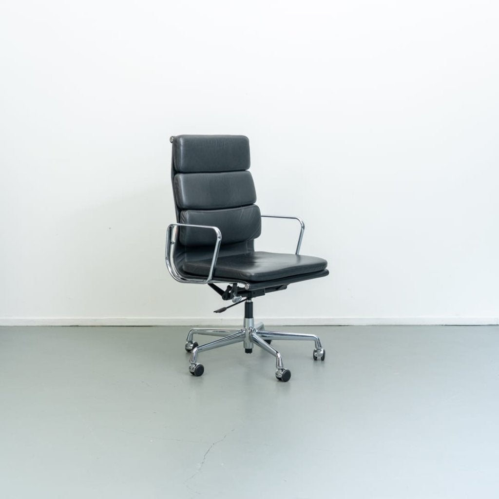 Vitra Eames EA 219 Bureaustoel Zwart Leer - Chroom, Niet ingevuld, Zo goed als nieuw, Niet ingevuld, Niet ingevuld