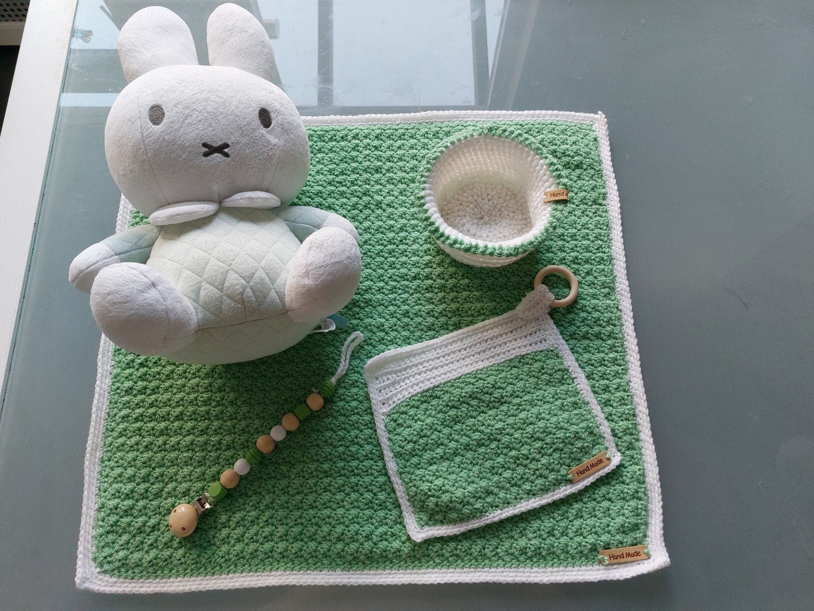 Handgehaakt babydekentje set Groen en wit, Groen, Nieuw, Handgemaakt, Overige merken
