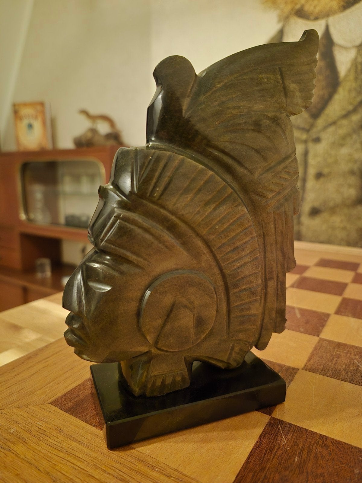 Azteekse/Maya krijger goud-obsidiaan, Ophalen of Verzenden, Handgemaakt, Beeld, Goud