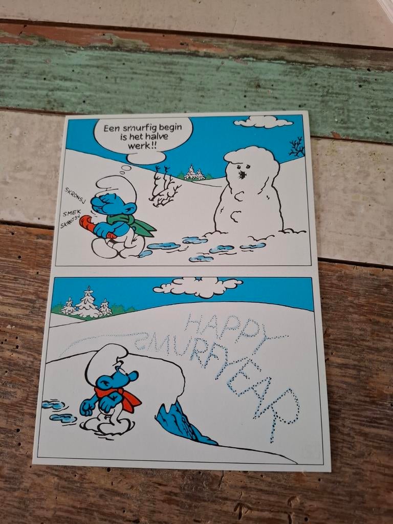 Smurfen Nieuwjaarskaart - Een Smurfig Begin, Ophalen of Verzenden, 1960 tot 1980, Ongelopen, Feest(dag)