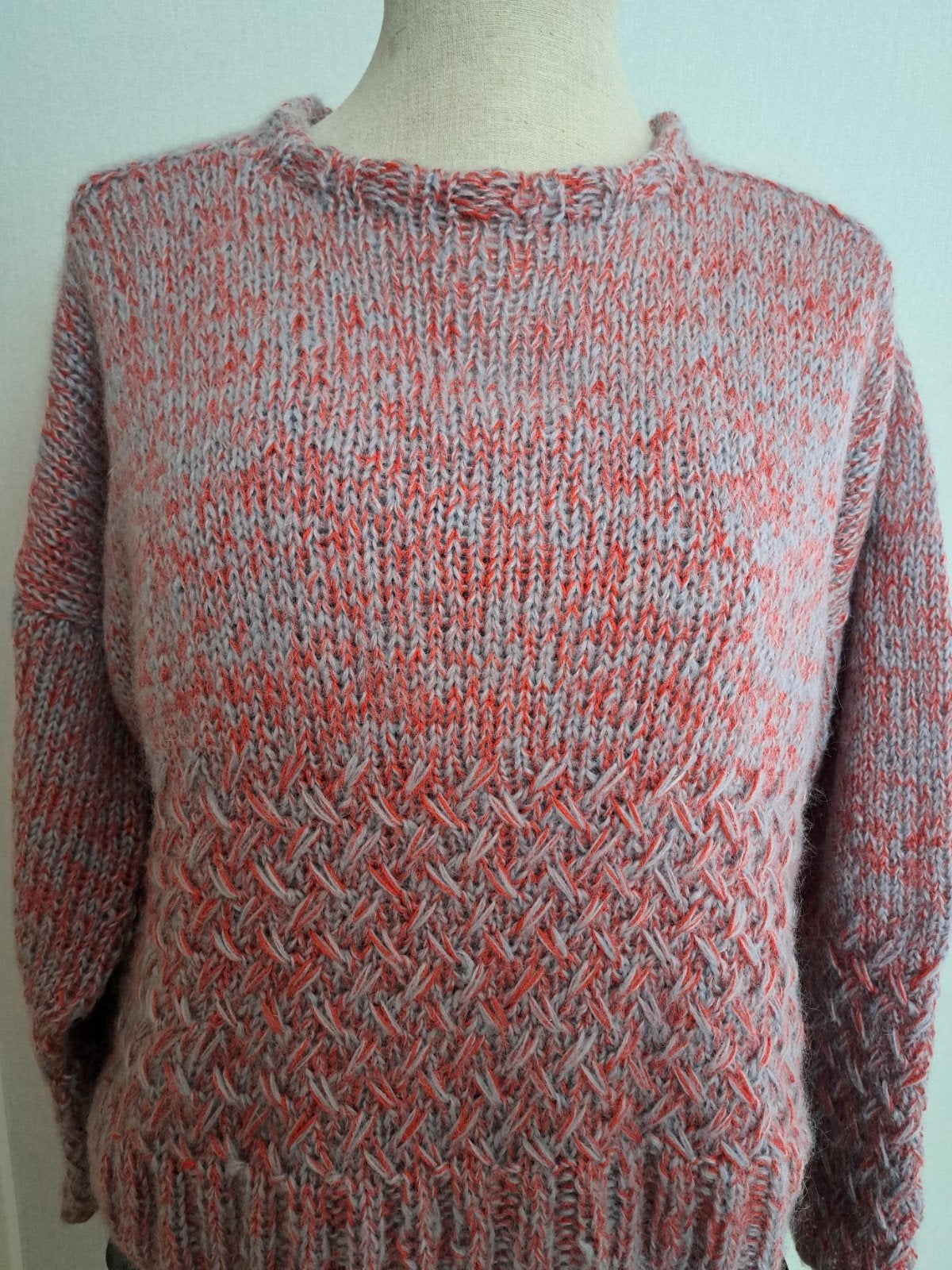 Handgebreide trui met vlechtmotief - Mohair, Wol, Acryl, Overige kleuren, Maat 42/44 (L), Nieuw, Ophalen of Verzenden