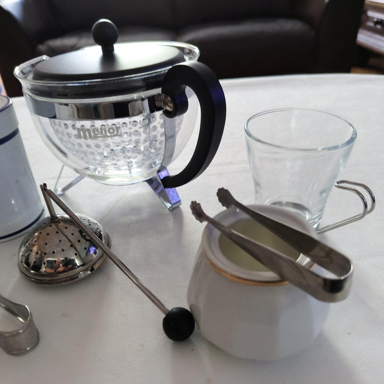 Theepot melior , theeglazen en accessoires - complete set, Theepot/fluitketel, Ophalen of Verzenden, Meerkleurig, Overige merken