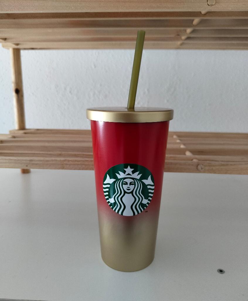 Starbucks Cold Cup Beker Roestvrij Staal Rood Goud 16 Oz, Huis en Inrichting, Overige materialen, Overige typen, Ophalen of Verzenden