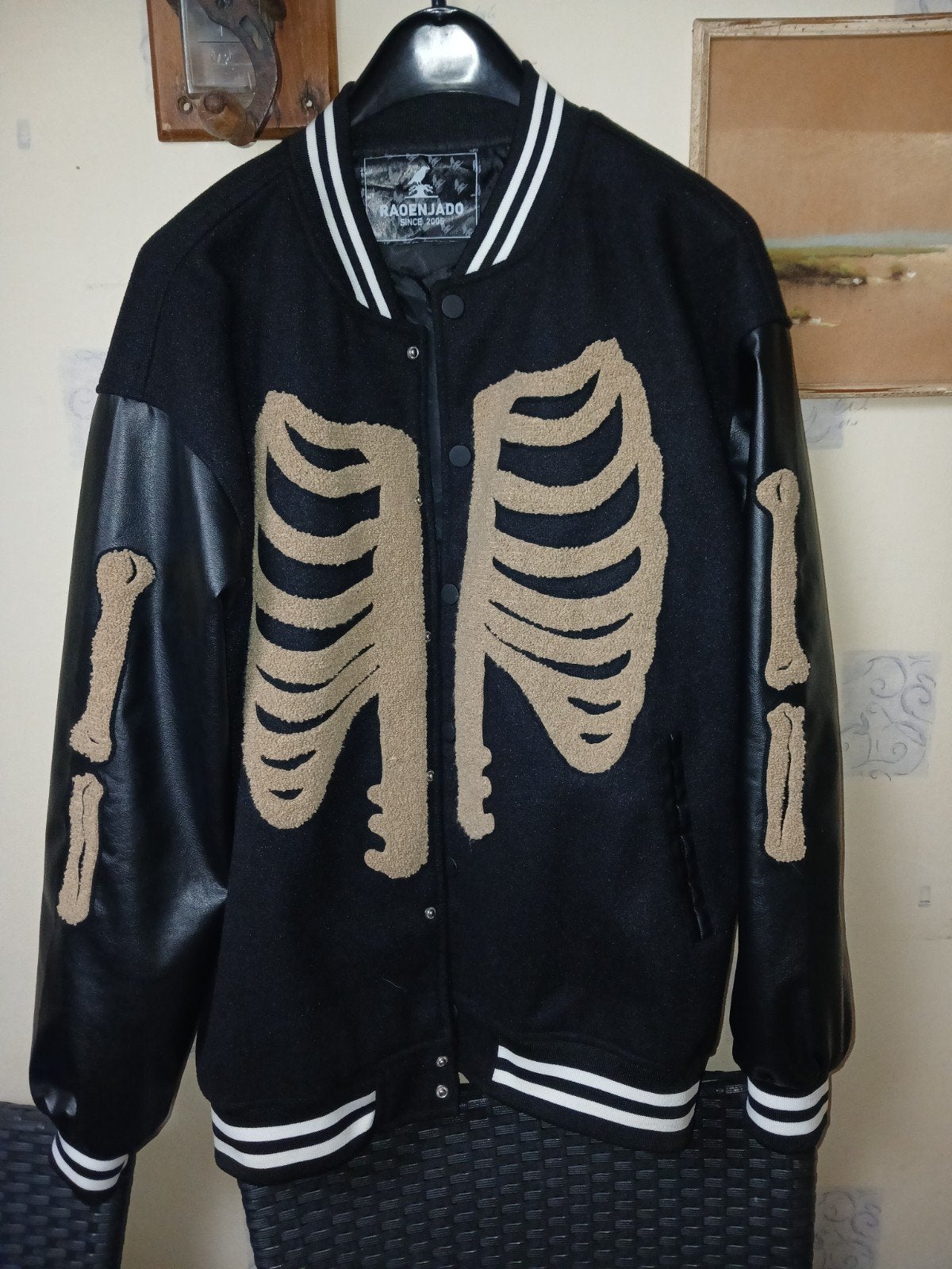 Unieke RAOENJADO varsity jacket met skeletprint, Kleding | Heren, Ophalen of Verzenden