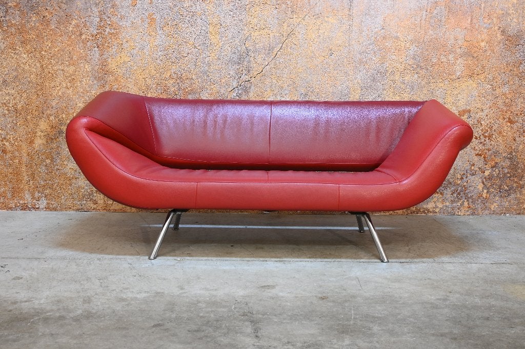 ZGANieuw! rode leren Leolux Arabella design bank, Leolux, Leolux, 150 tot 200 cm, Driepersoons