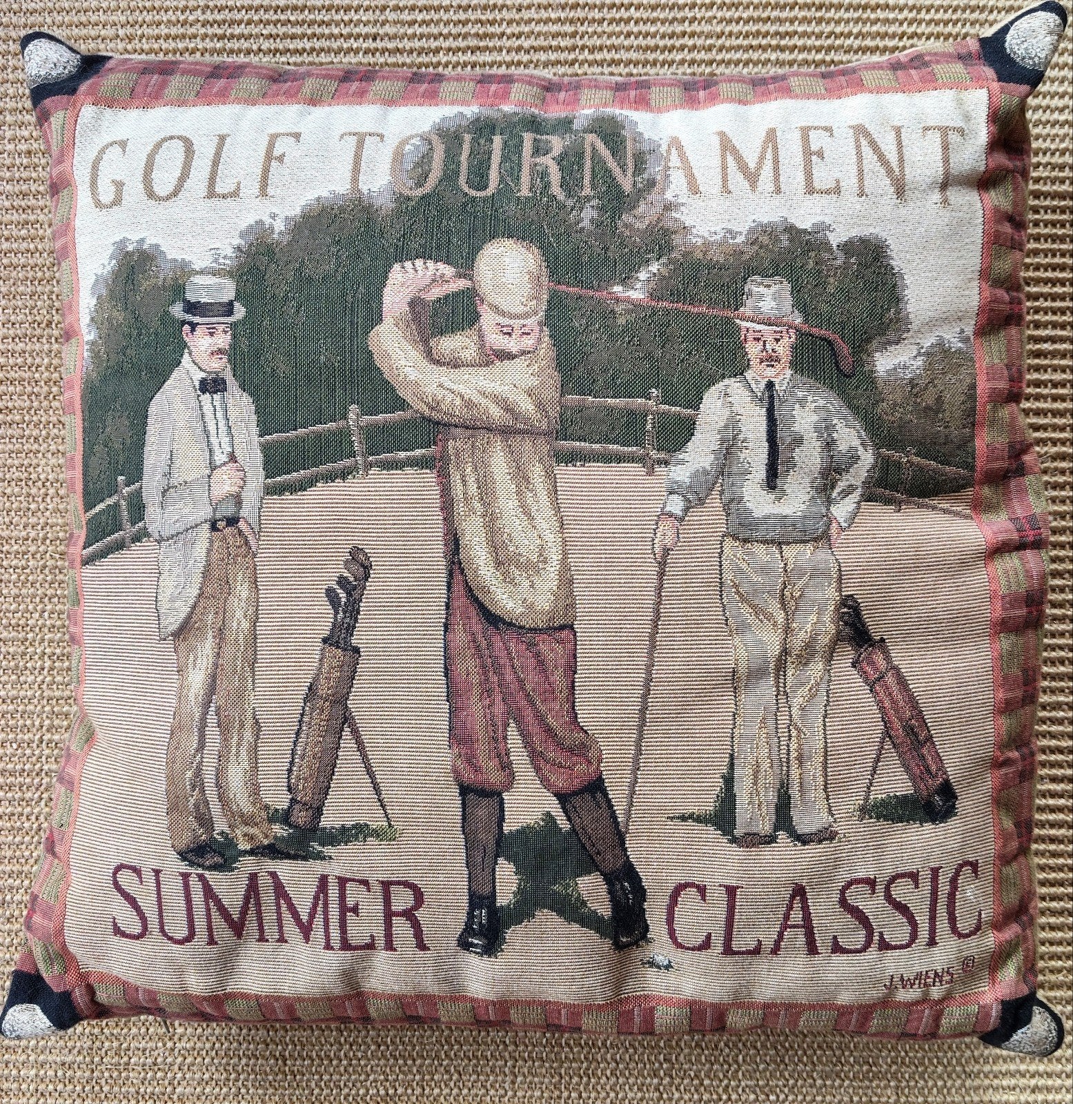 Klassiek Gobelin Sierkussen Golf – Retro "Summer Classic", Ophalen of Verzenden, Zo goed als nieuw, Vierkant