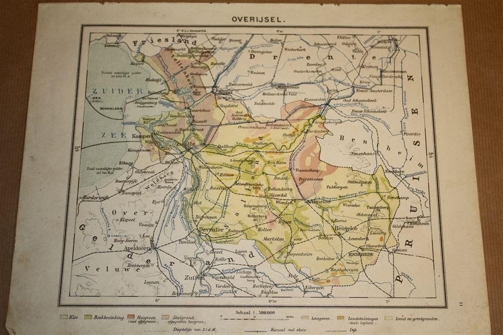Antieke provinciekaart - Overijssel - Circa 1920, Gelezen, Ophalen of Verzenden, Landkaart, 1800 tot 2000