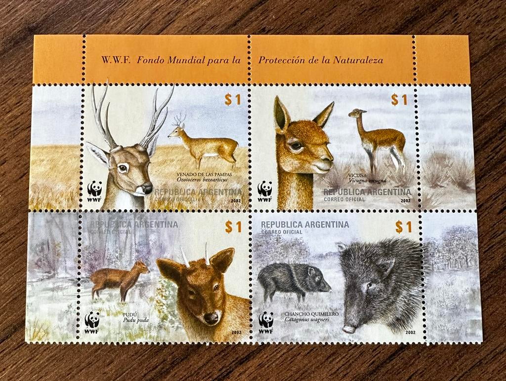 Argentinië 2002 WWF Dieren Postfris Velletje, Ophalen of Verzenden, Postfris, Zuid-Amerika