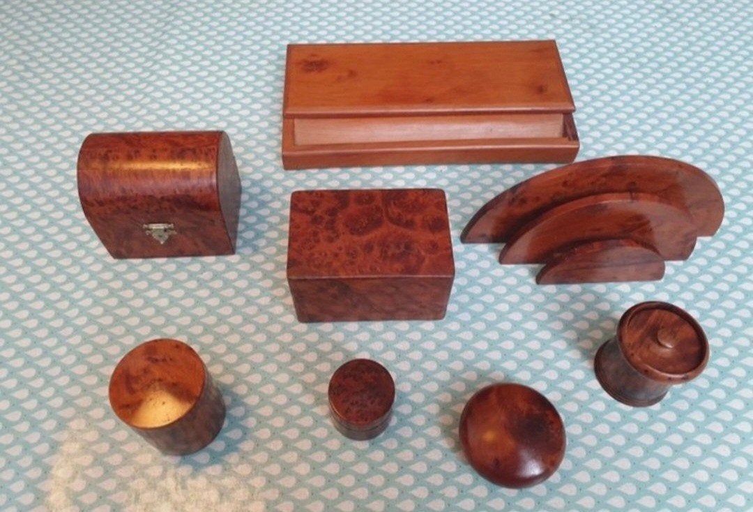 Zeldzame 8-delige art deco bureauset Thuya hout, Ophalen of Verzenden