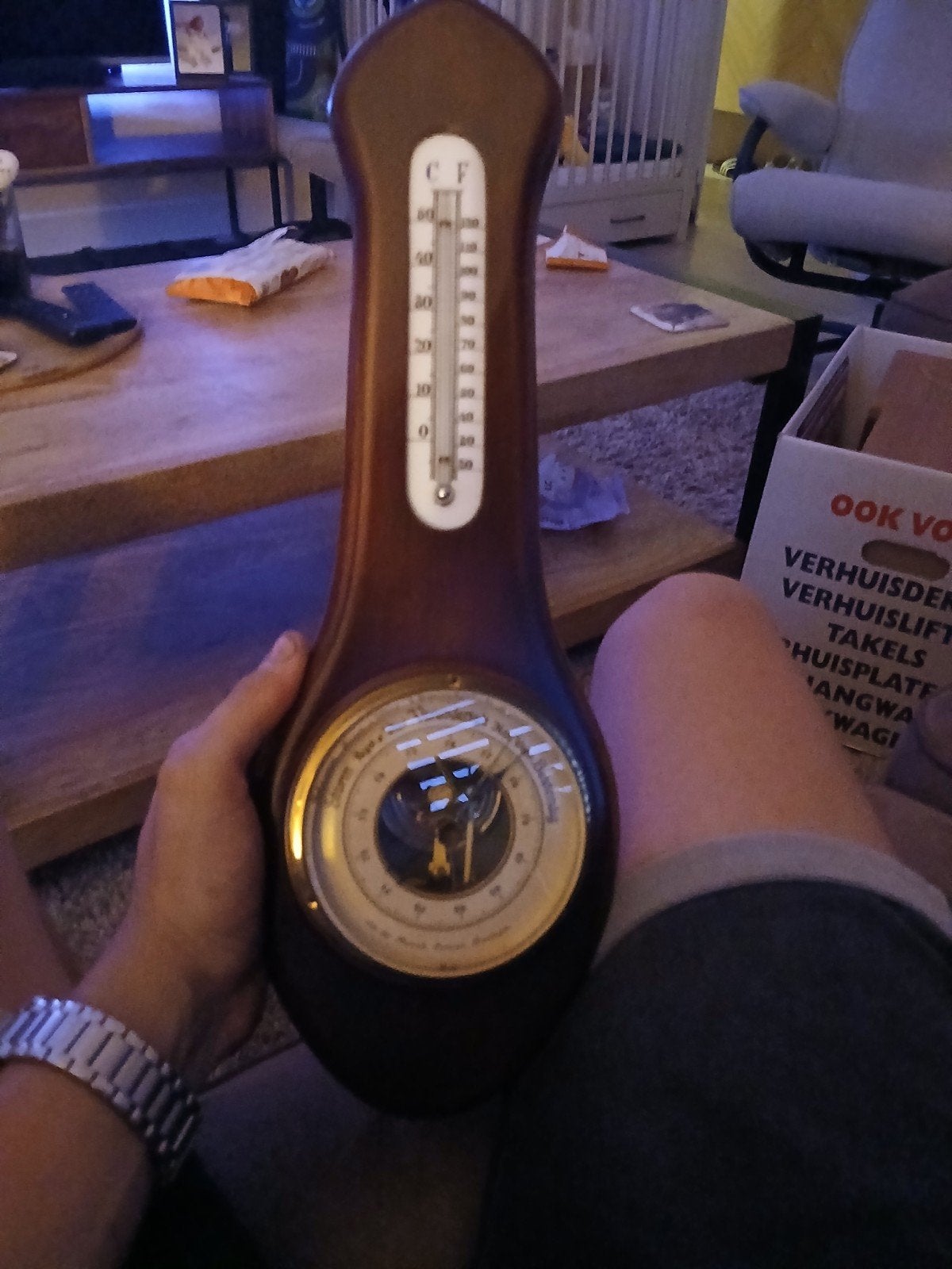 Vintage Barometer en Thermometer - Hout, Ophalen of Verzenden, Gebruikt, Barometer