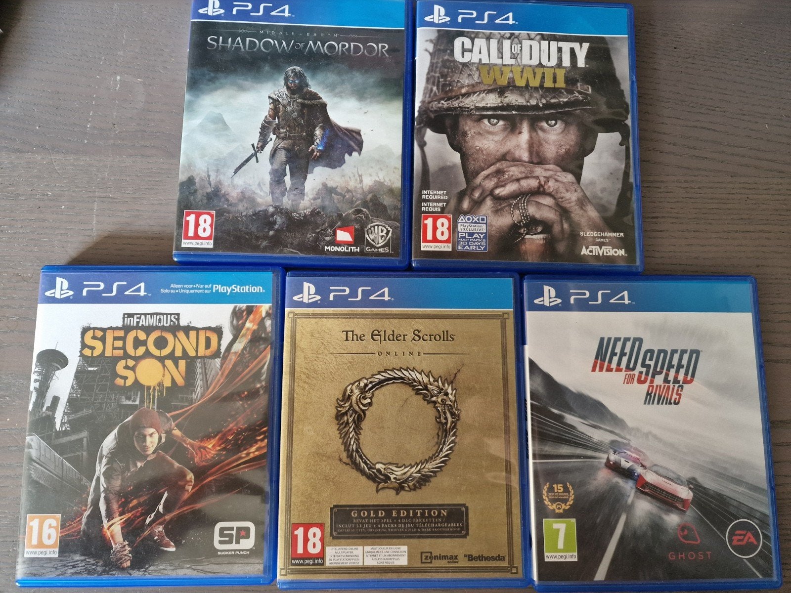 5 PS4 Games | COD WWII, inFAMOUS, NFS, Elder Scrolls, 1 speler, Ophalen of Verzenden, Vanaf 18 jaar, Online