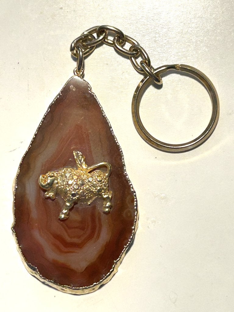 sleutelhanger sterrenbeeld Stier op half edelsteen Agaat, Verzamelen, Sleutelhangers, Ophalen of Verzenden, Nieuw, Dier of Natuur