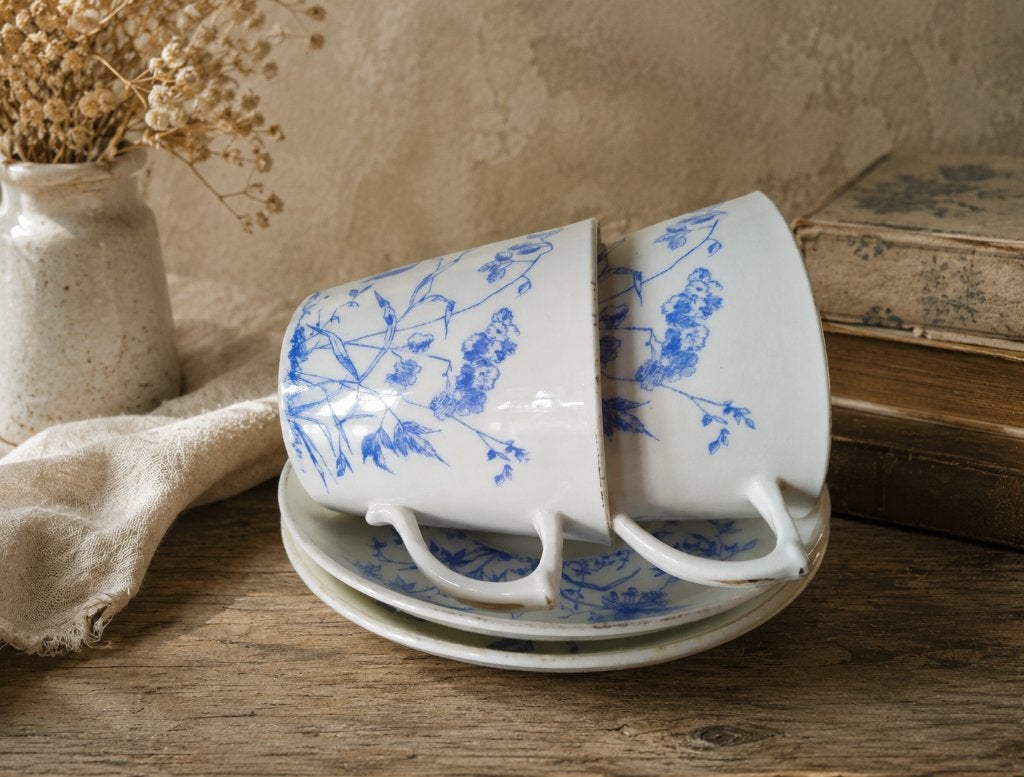 Koffie / theeservies blauw/wit, 16 delig, vintage, Ophalen of Verzenden