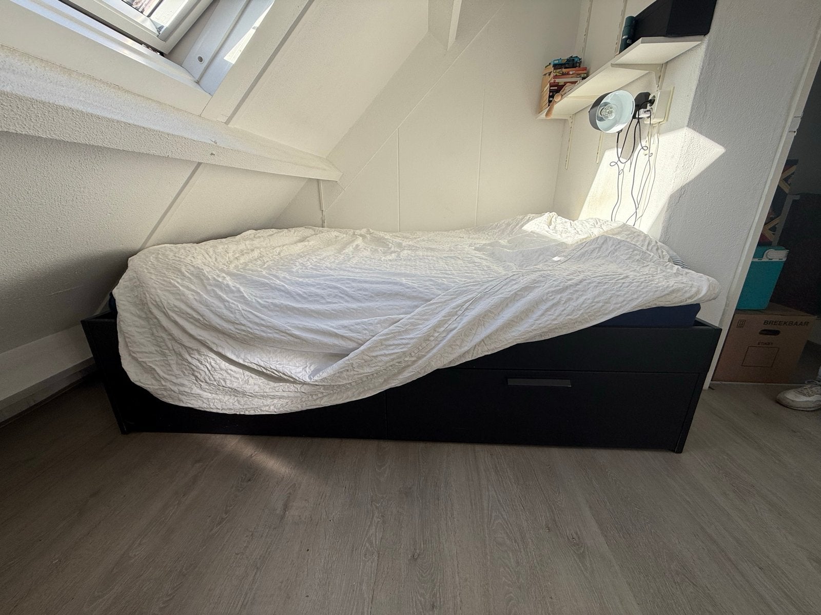 Ikea Brimnes bed 140x200 zwart met opberglades, Ophalen, Gebruikt, Zwart, Tweepersoons