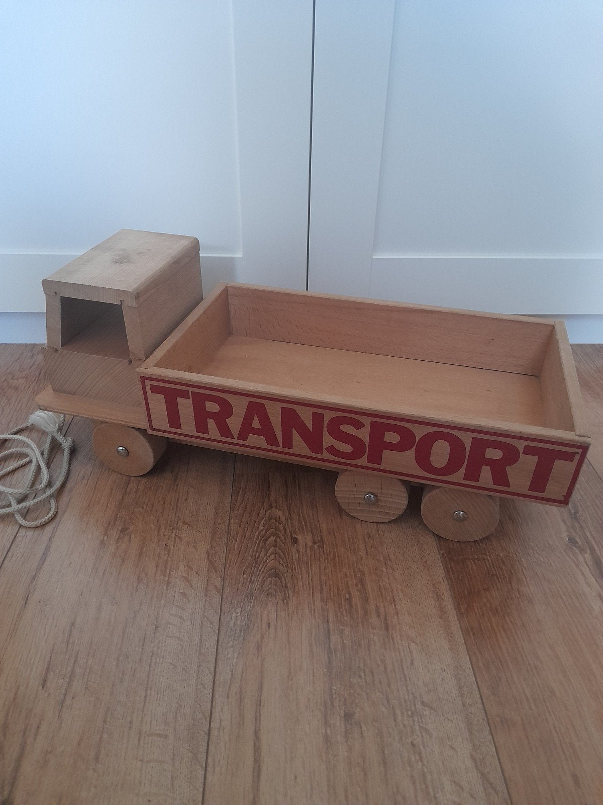 Houten speelgoed vrachtwagen met touw - Transport, Ophalen, Gebruikt, Duw- of Trekspeelgoed