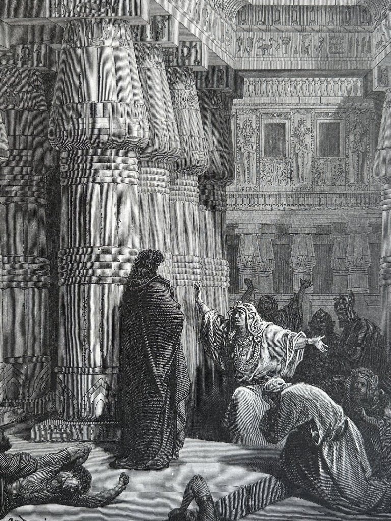 Mozes vertrekt uit Egypte - antieke houtgravure Doré, Verzenden, Religie, Gravure, Blanco verso