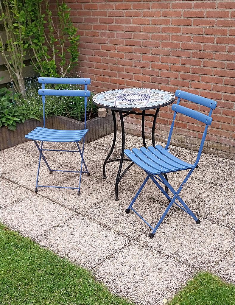 2 Bistro Stoeltjes EMU mooi Blauw, Ophalen, Zo goed als nieuw, Metaal, Inklapbaar