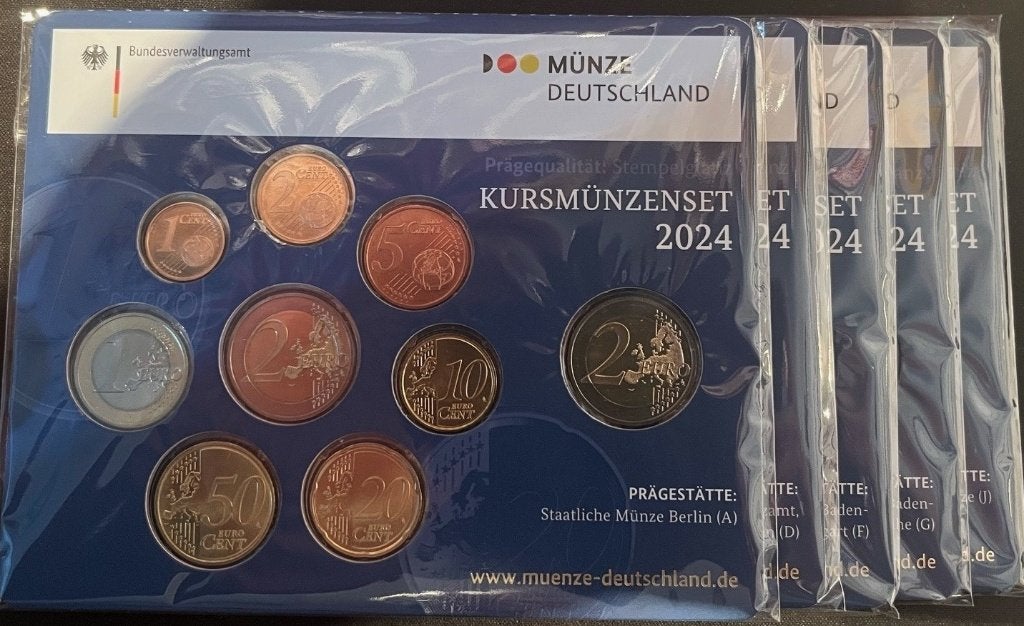 5x BU set Duitsland 2024 Blisters ADFGJ - 29,40 Euro Nom., Verzenden, Duitsland, Overige waardes, Setje