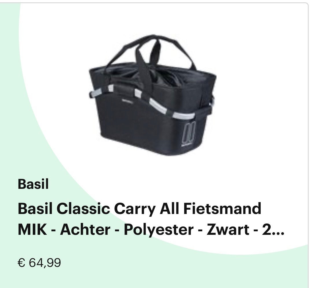 Basil Classic Carry All Fietsmand MIK -- Zwart - 22 Liter, Ophalen, Zo goed als nieuw