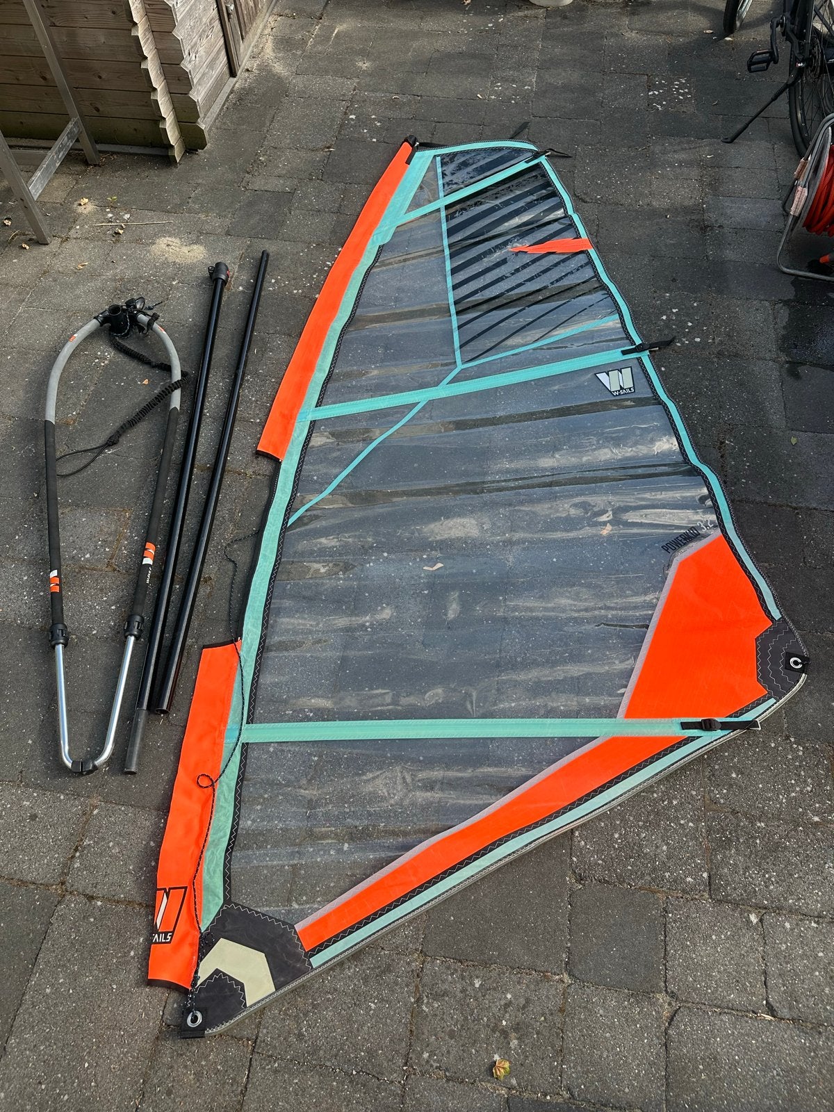 Windsurf zeil W-Sails Powerkid 3.2 met giek en mast, Met giek, Minder dan 3.5 m², Zo goed als nieuw, Complete set