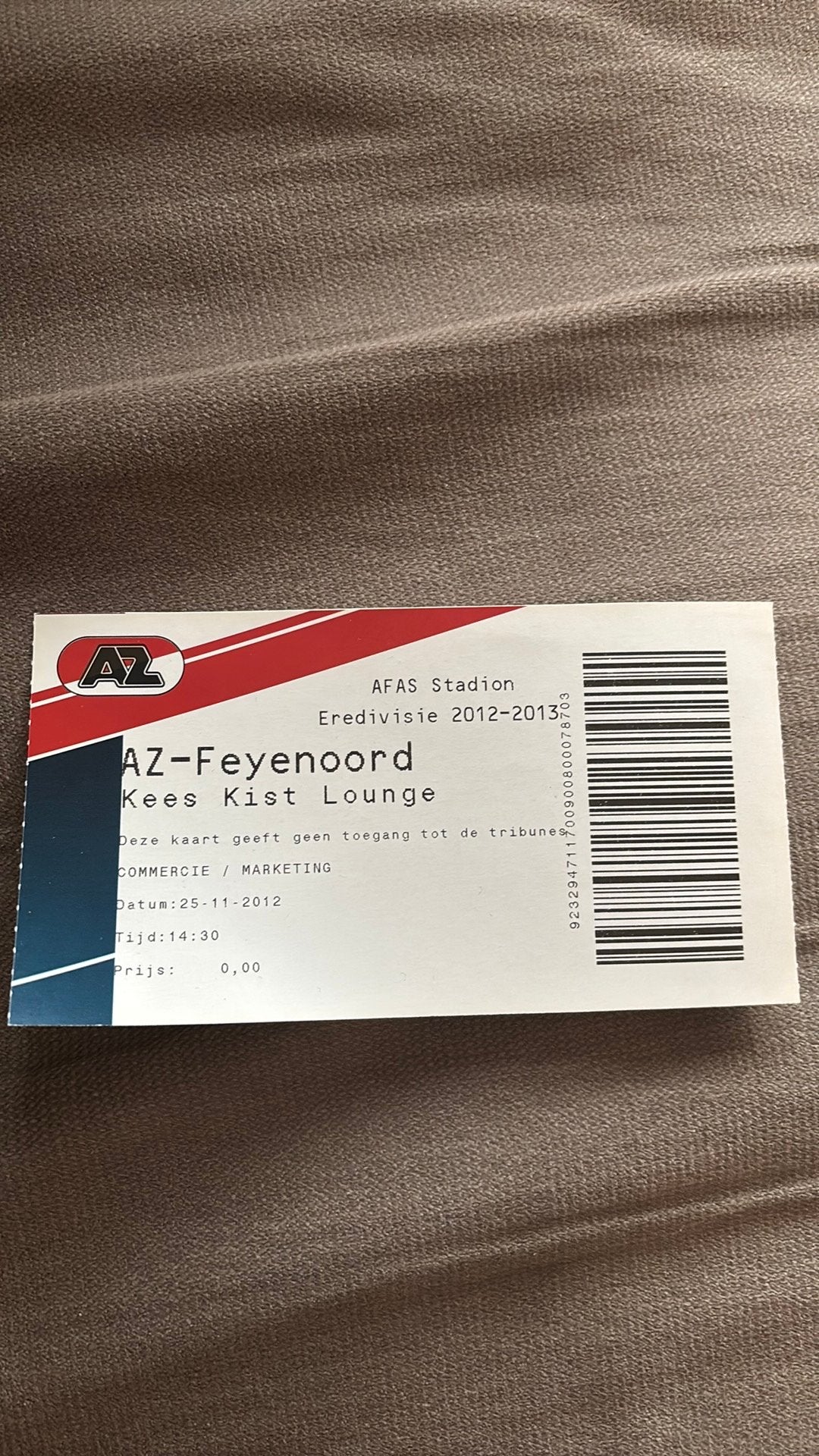 Oud stadionticket feyenoord az 2012, Ophalen of Verzenden, Feyenoord