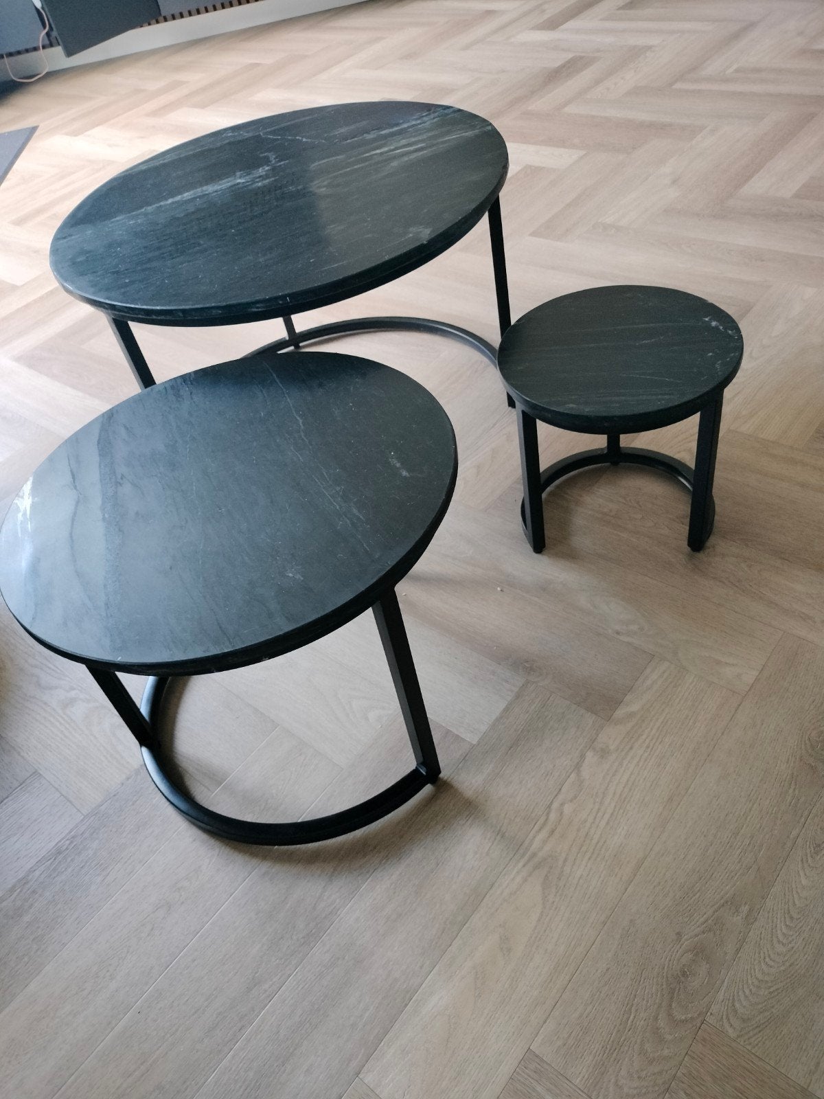 Set van 3 ronde salontafels - Zwart marmer, Ophalen, Gebruikt, 50 tot 100 cm, Rond