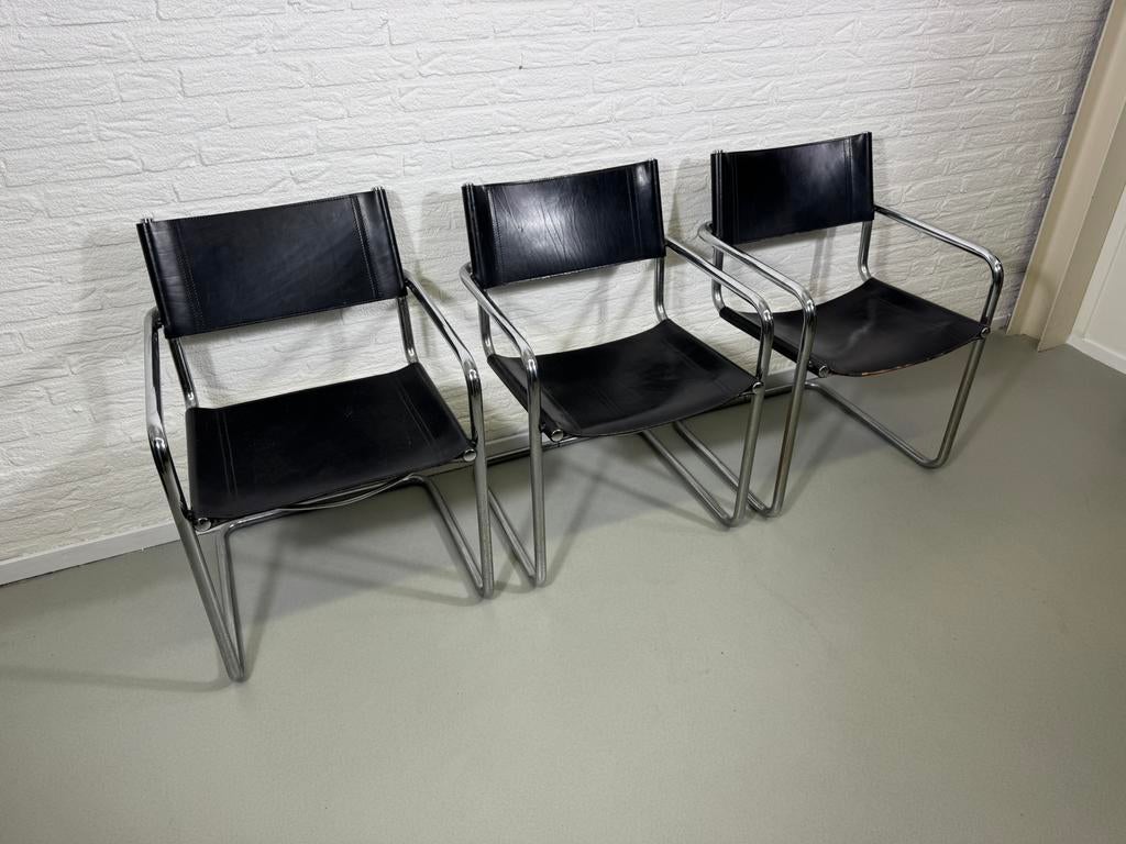 Matteo Grassi Mart Stam Breuer 70s Vintage Design Tuigleer, Gebruikt, Drie, Zwart, Leer
