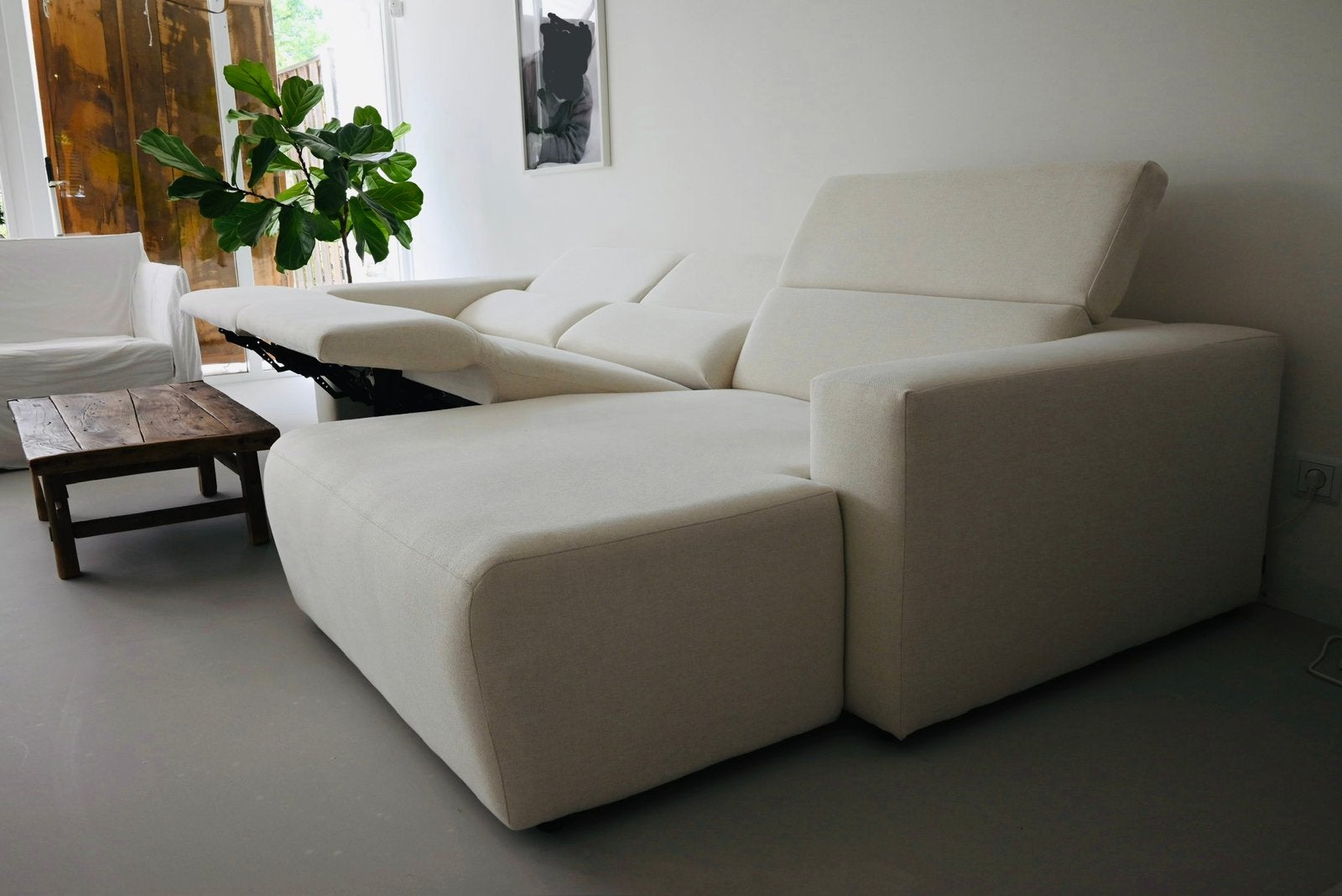 Hoekbank wit beige | ZGAN Zitmaxx Saskia met elektrisch, Ophalen, Hoekbank, 300 cm of meer, Zo goed als nieuw