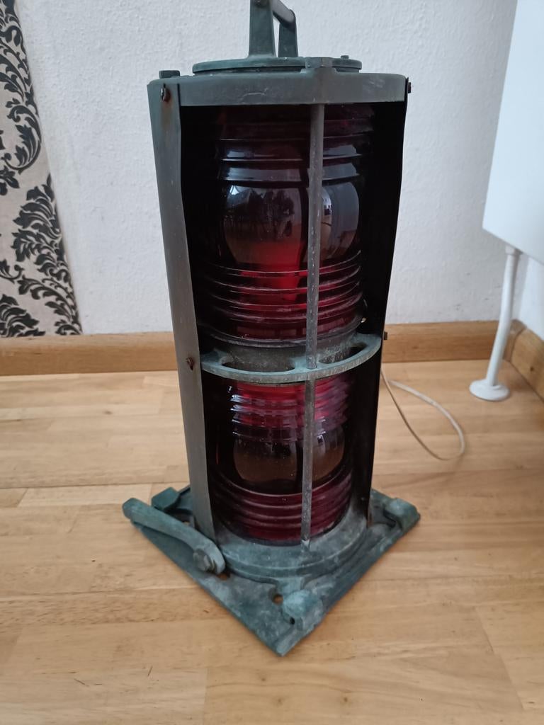 Antieke DUBBELE PERKO SCHEEPSLAMP rood brons  koper werkend, Verzamelen, Ophalen, Gebruikt, Motorboot of Zeilboot