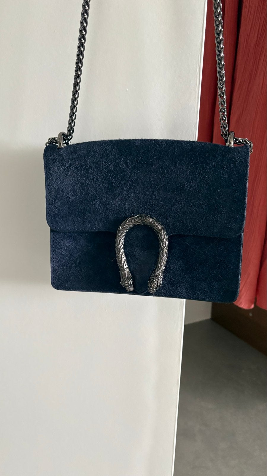 Suède tas donkerblauw - Gucci look-a-like, Ophalen of Verzenden, Gebruikt, Blauw, Schoudertasje