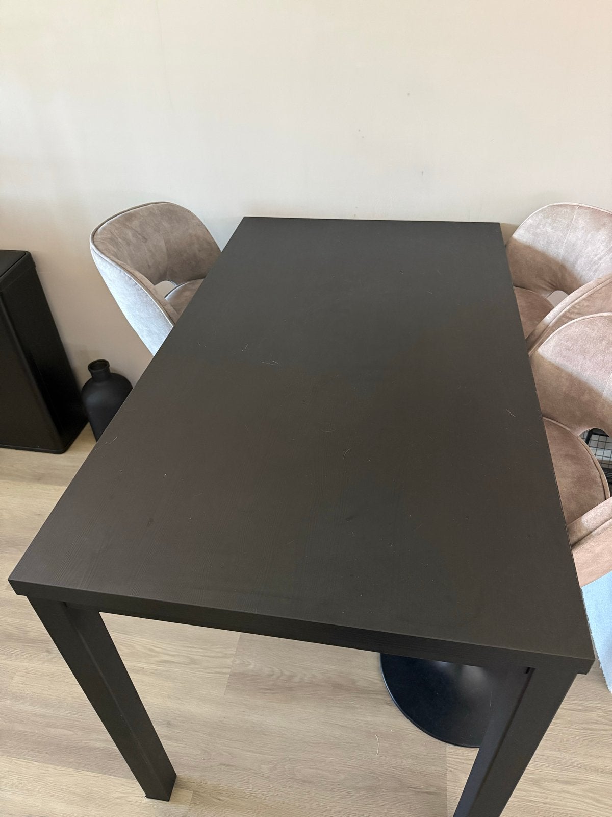 Luxe bartafel zwart 138x80 cm met 6 velvet barstoelen, Ophalen, 5 krukken of meer, In hoogte verstelbaar, Zo goed als nieuw