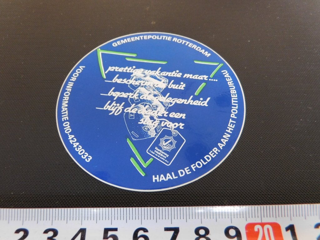 sticker Politie Gemeentepolitie Rotterdam GP Prettige vakan*, Ophalen, Zo goed als nieuw