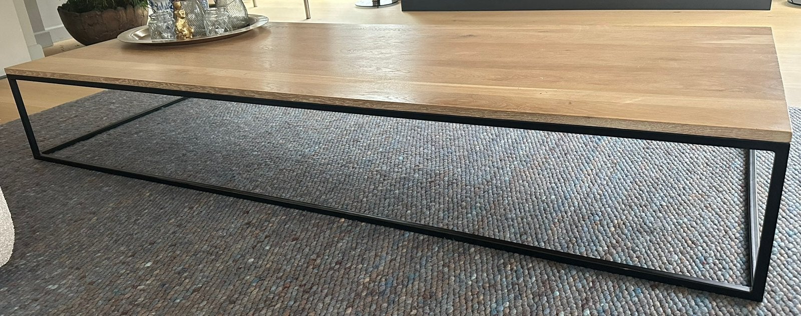Salontafel groot eiken met stalen frame, Ophalen, Eikenhout, 200 cm of meer, 50 tot 100 cm