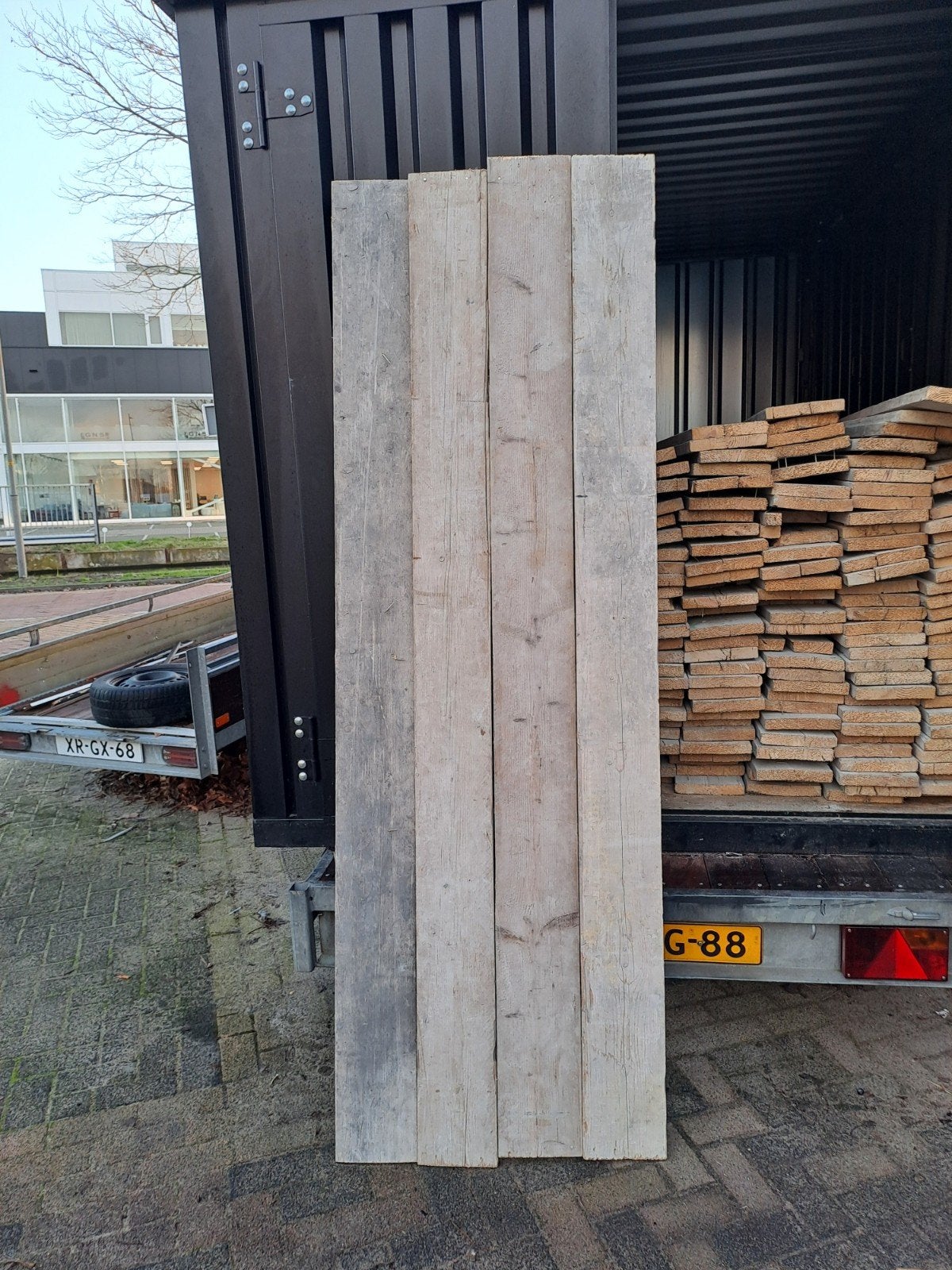 Mooie oude steigerplanken 230x19.5x3cm - 1 zijde geschuurd, Doe-het-zelf en Verbouw, Hout en Planken, Ophalen, Gebruikt, 25 tot 50 mm
