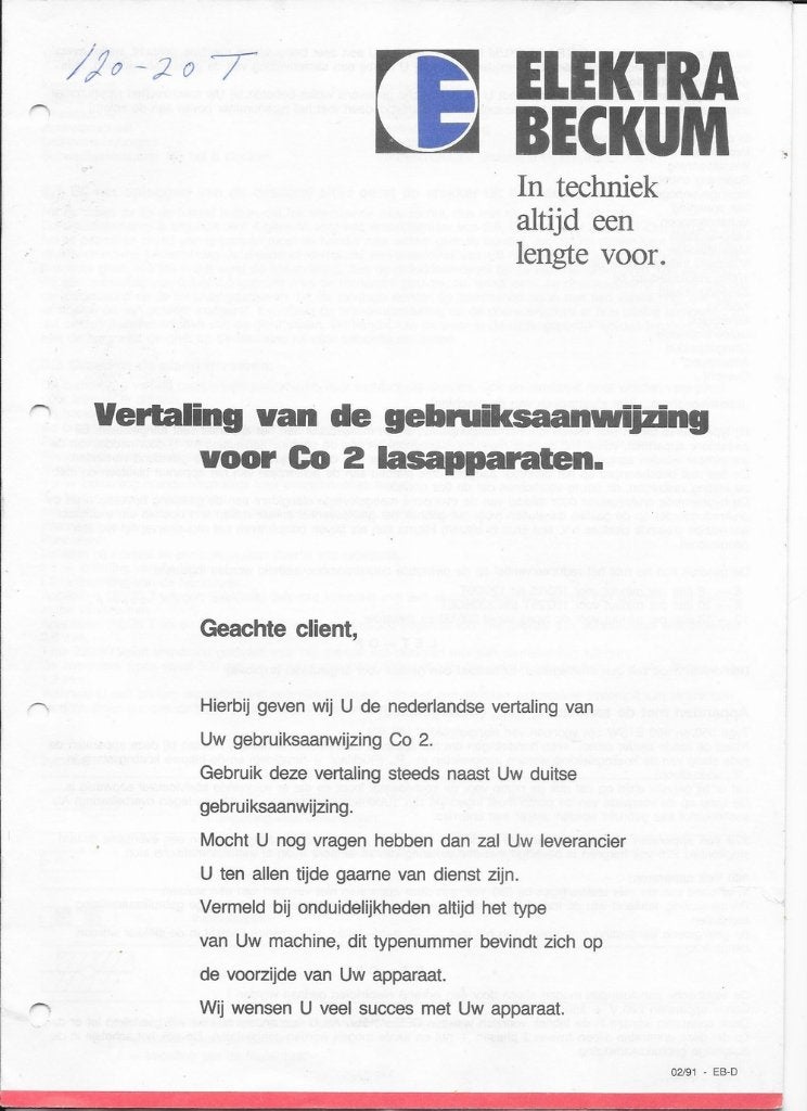 Electra Beckum mig/mag lasapparaat 120 / 20 T, Ophalen, Gebruikt, Minder dan 150 ampère, Co2